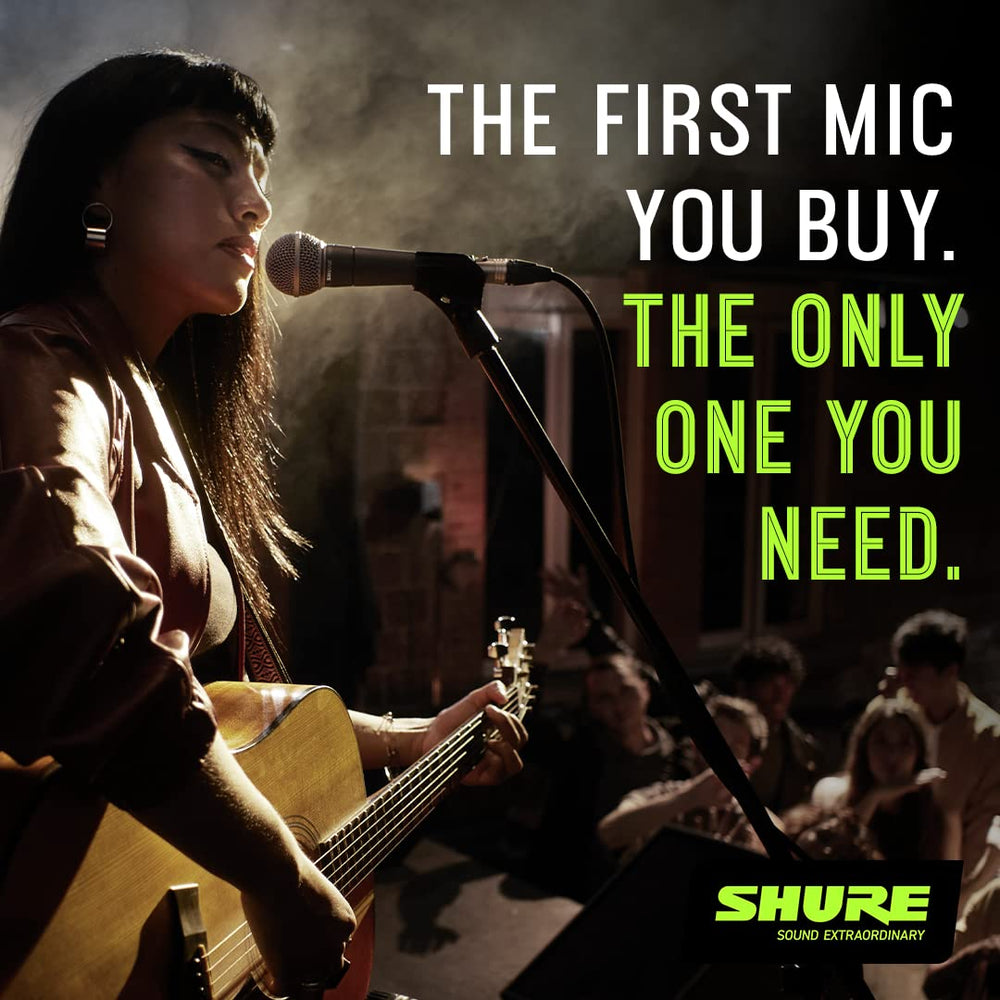 Shure SM58S held in hand to show scale and comfortable stage handling