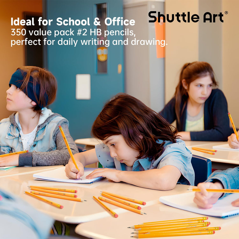 Shuttle Art pencils on classroom desk illustrating ready supply for students