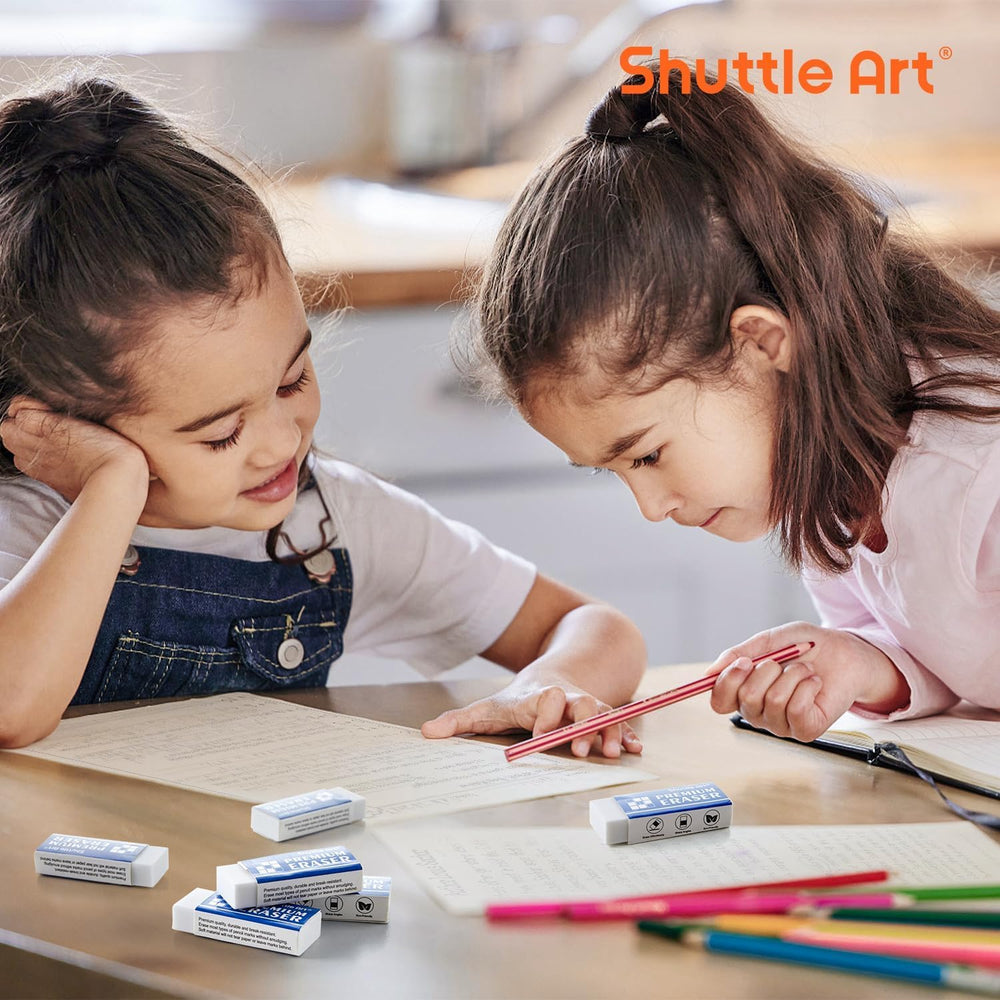 Shuttle Art eraser beside pencil showing size and scale for accurate corrections