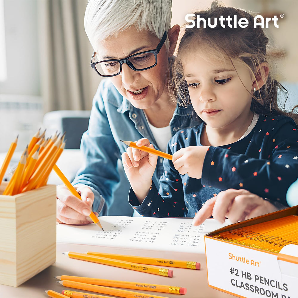 Shuttle Art size and scale comparison showing how many pencils fit in hand