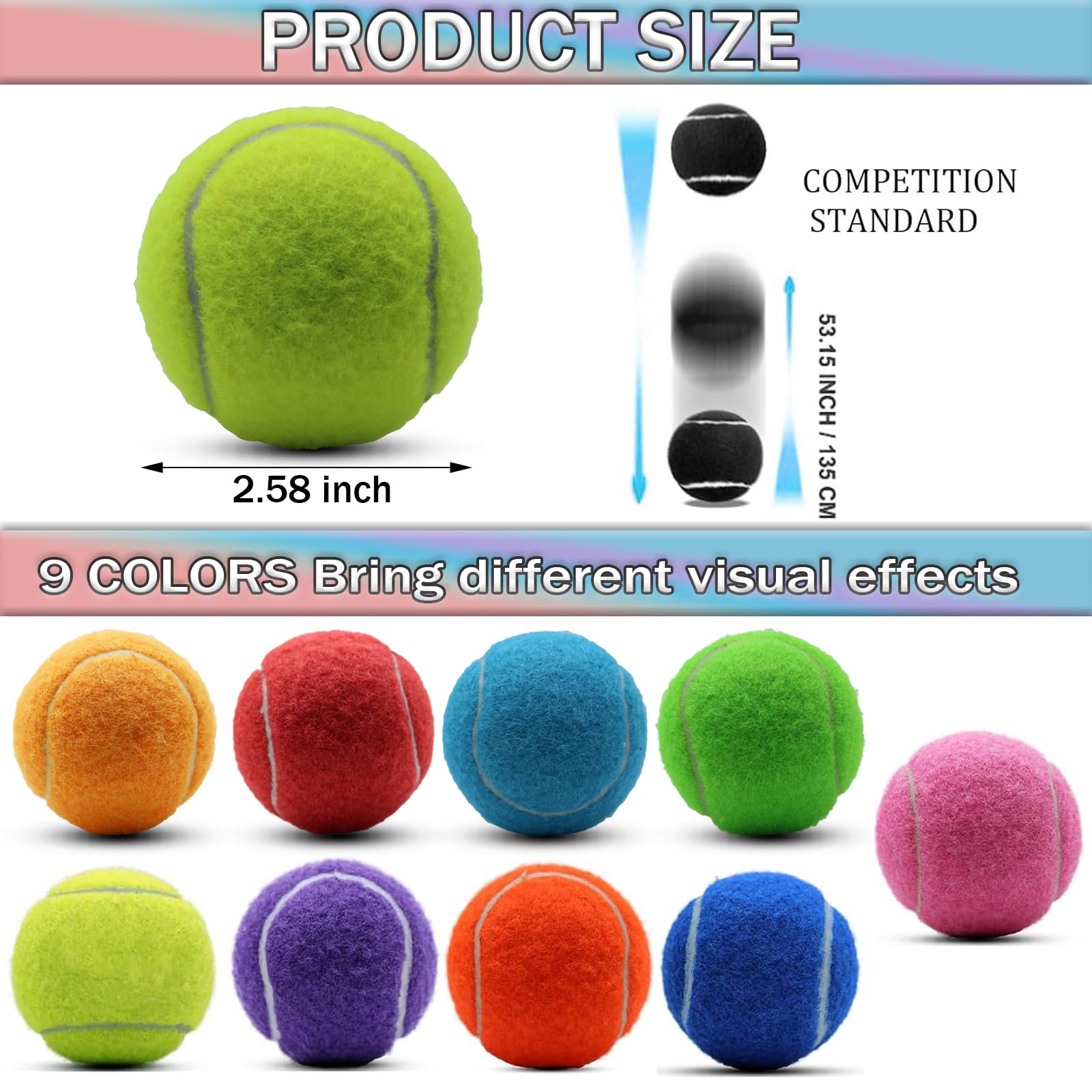 SHYUJAJIE tennis ball next to ruler showing 2.58 inch diameter clarity