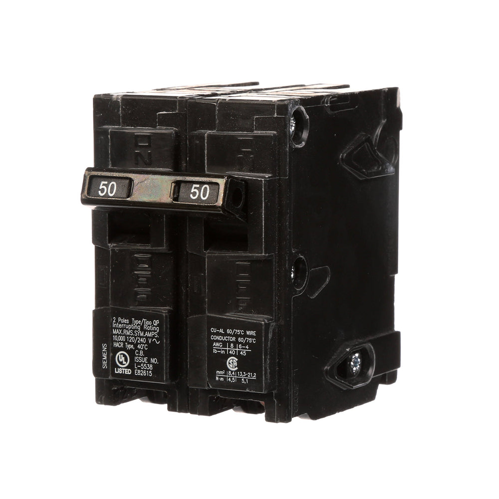 SIEMENS Q250 front view showing breaker body and handle for quick identification and safe operation