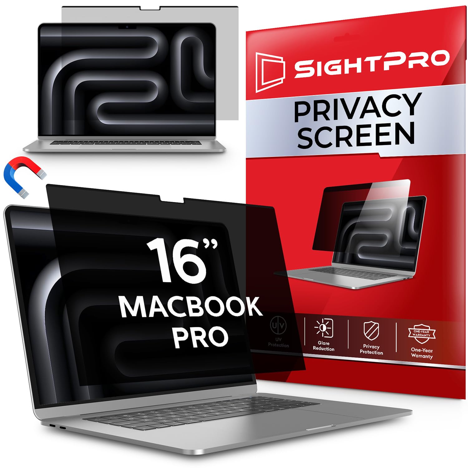 SightPro front view on MacBook Pro 16-inch showing clear frontal display and privacy benefit