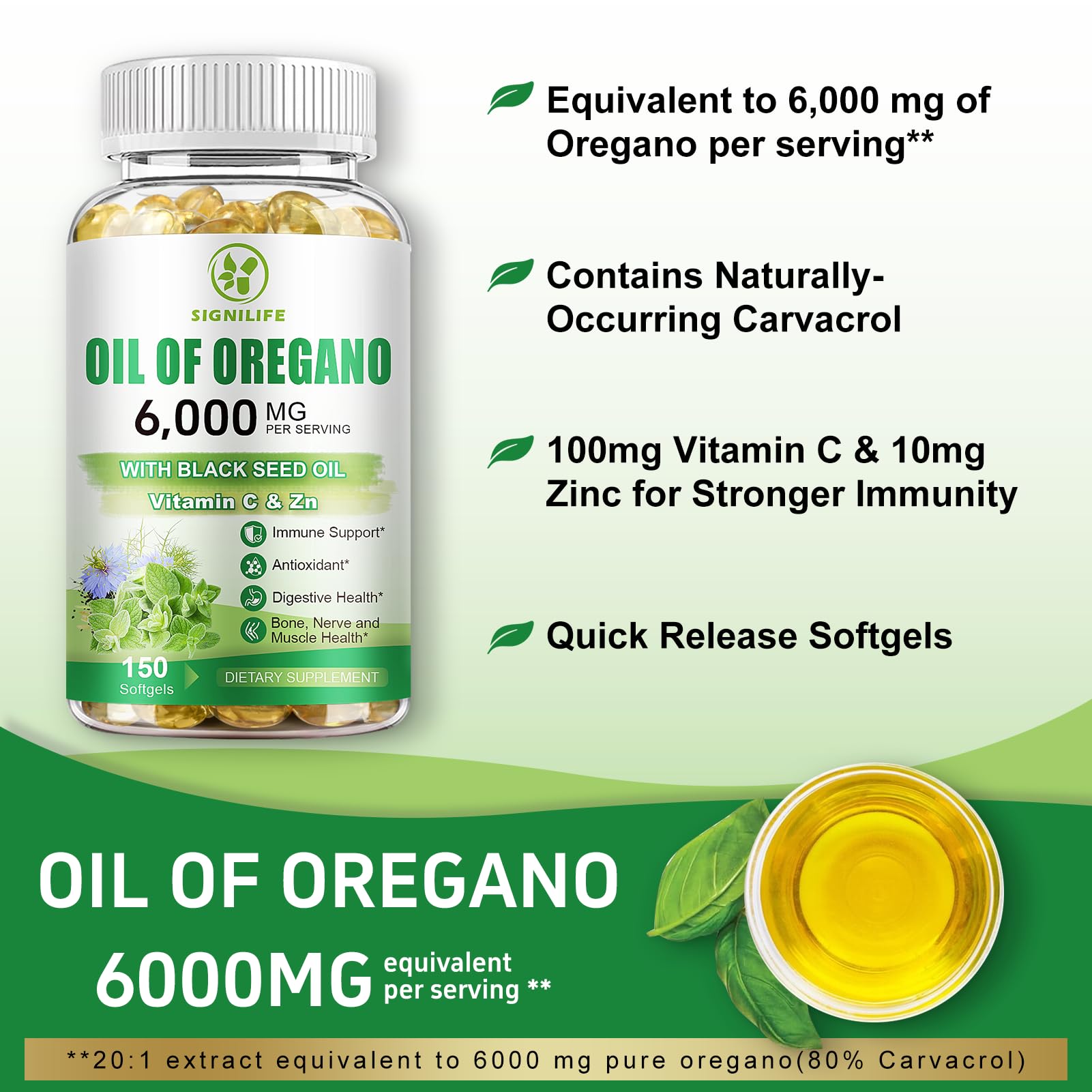 SIGNILIFE bottle staged with fruits and oregano for natural support