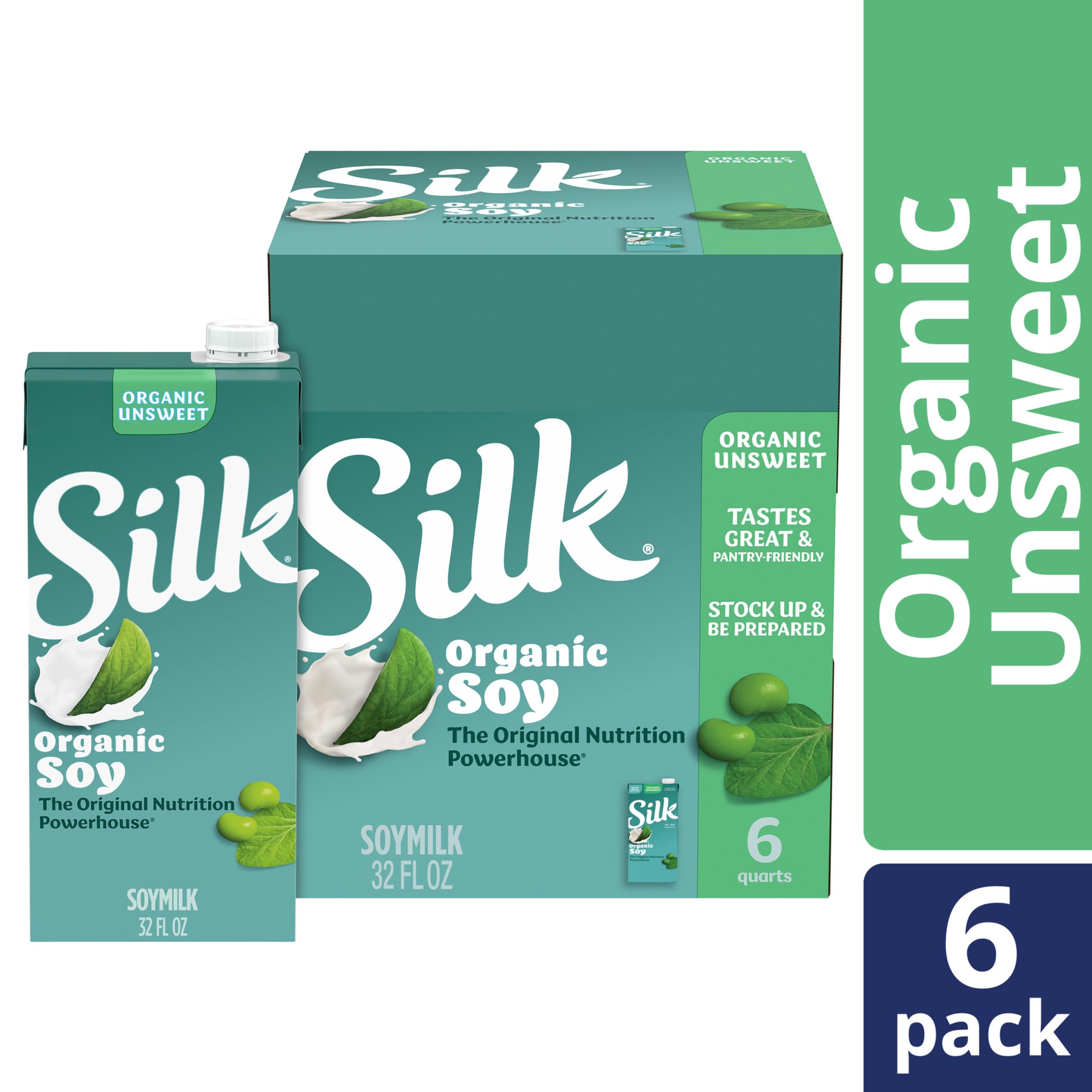 Silk multi-carton stack illustrating pack-of-six convenience benefit