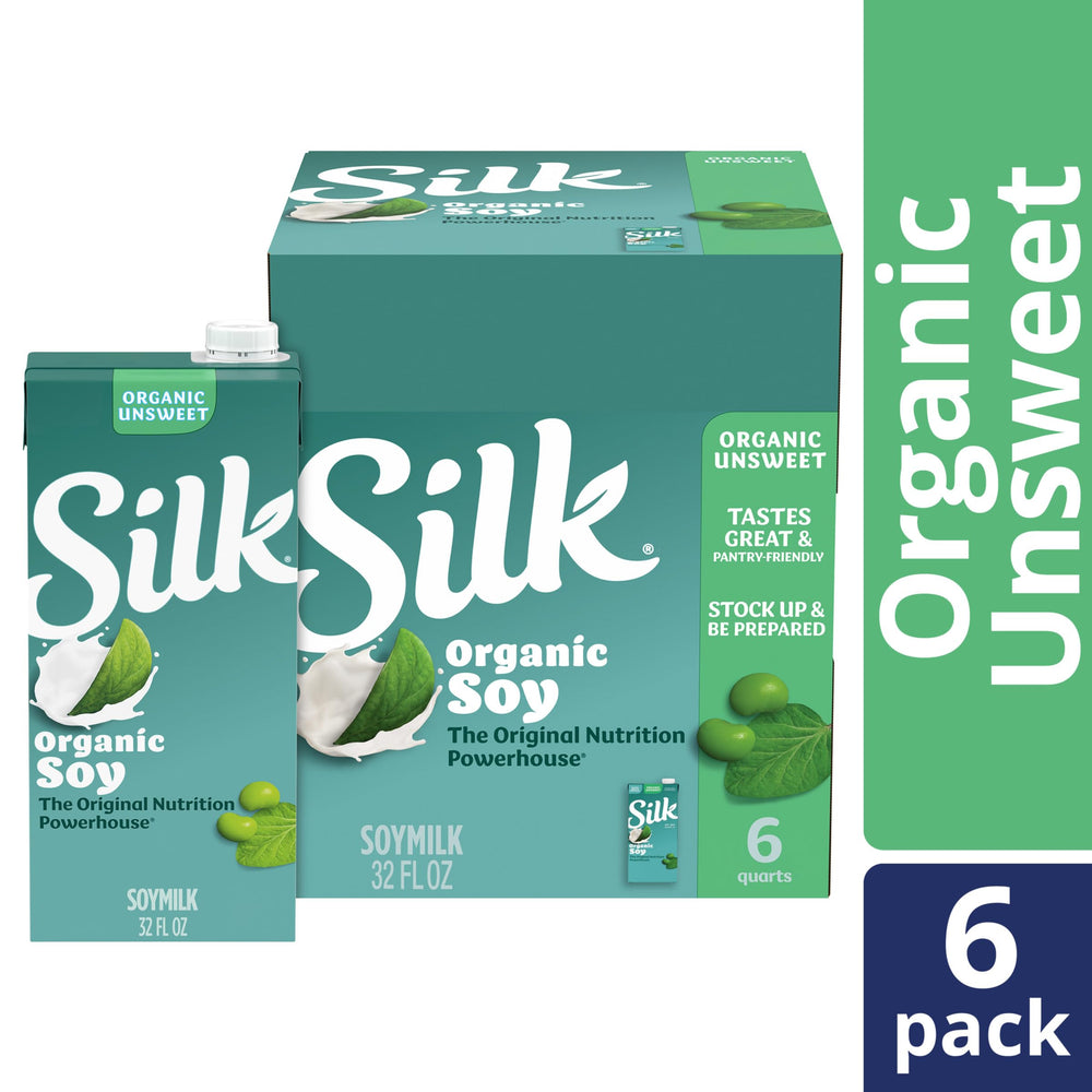 Silk multi-carton stack illustrating pack-of-six convenience benefit