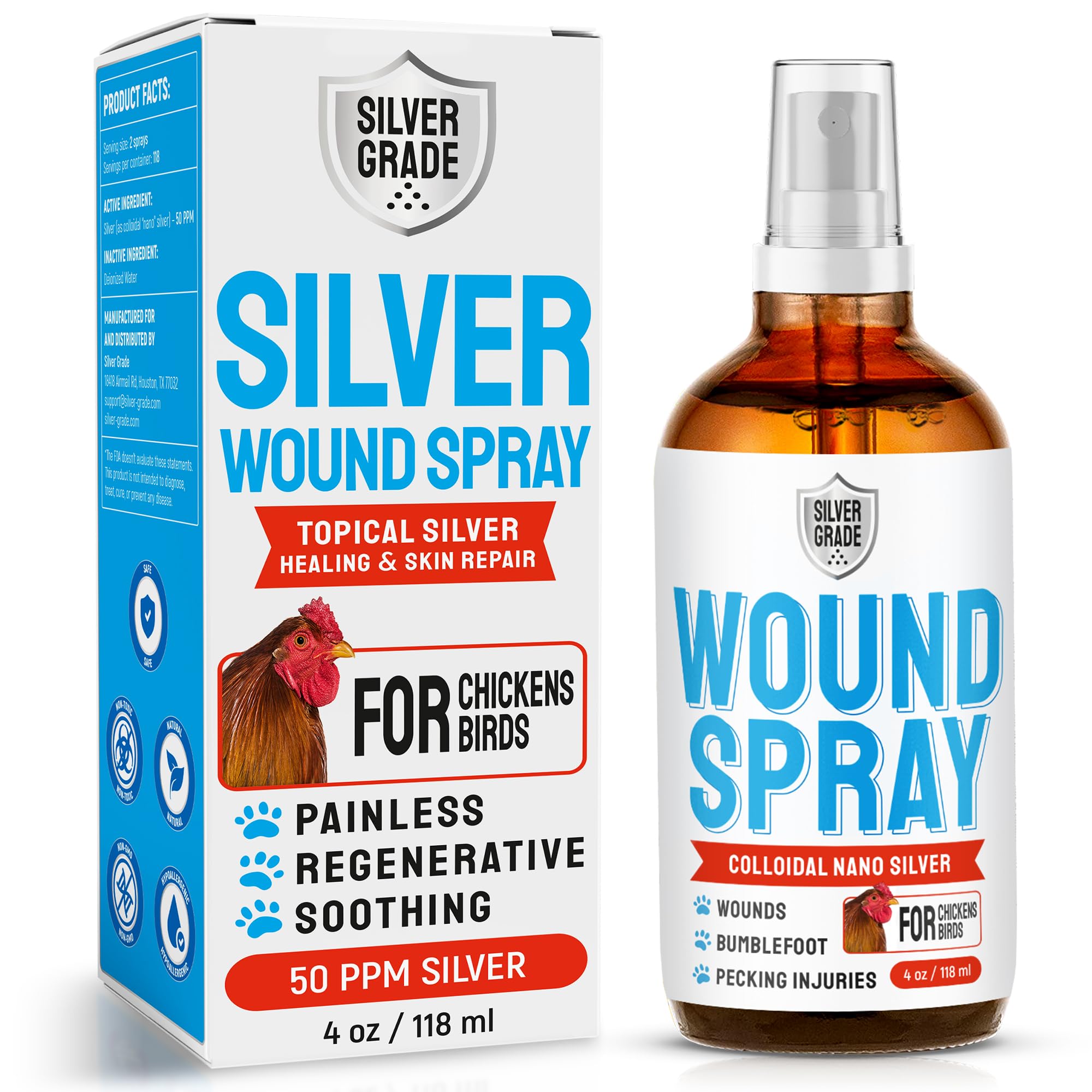 SILVER GRADE front label showing 4 oz bottle and clear veterinary use benefit