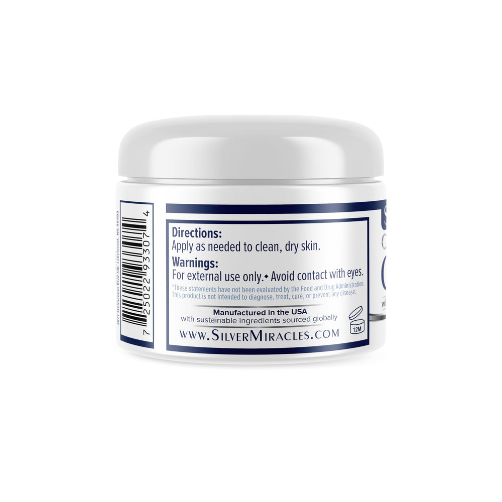 Silver Miracles jar open with visible cream highlighting easy scoop and application
