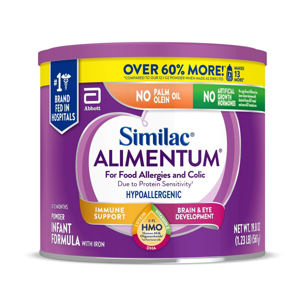 Similac Alimentum front can showing product packaging and value size benefit