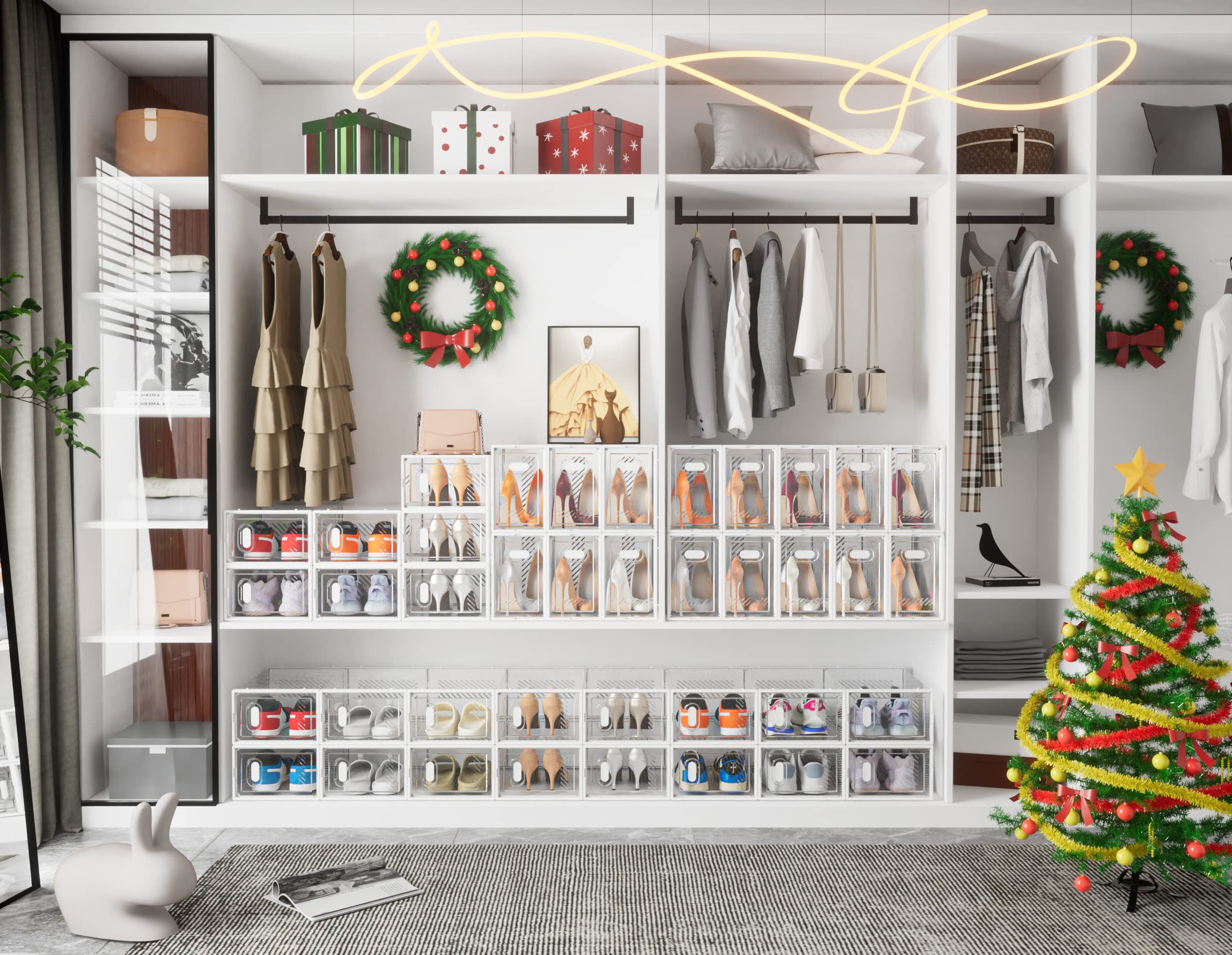 SIMPDIY side stacked in closet maximizing vertical space and tidy organization
