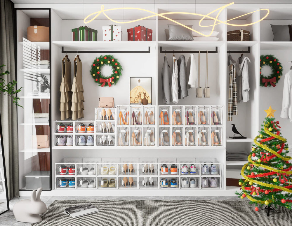 SIMPDIY side stacked in closet maximizing vertical space and tidy organization