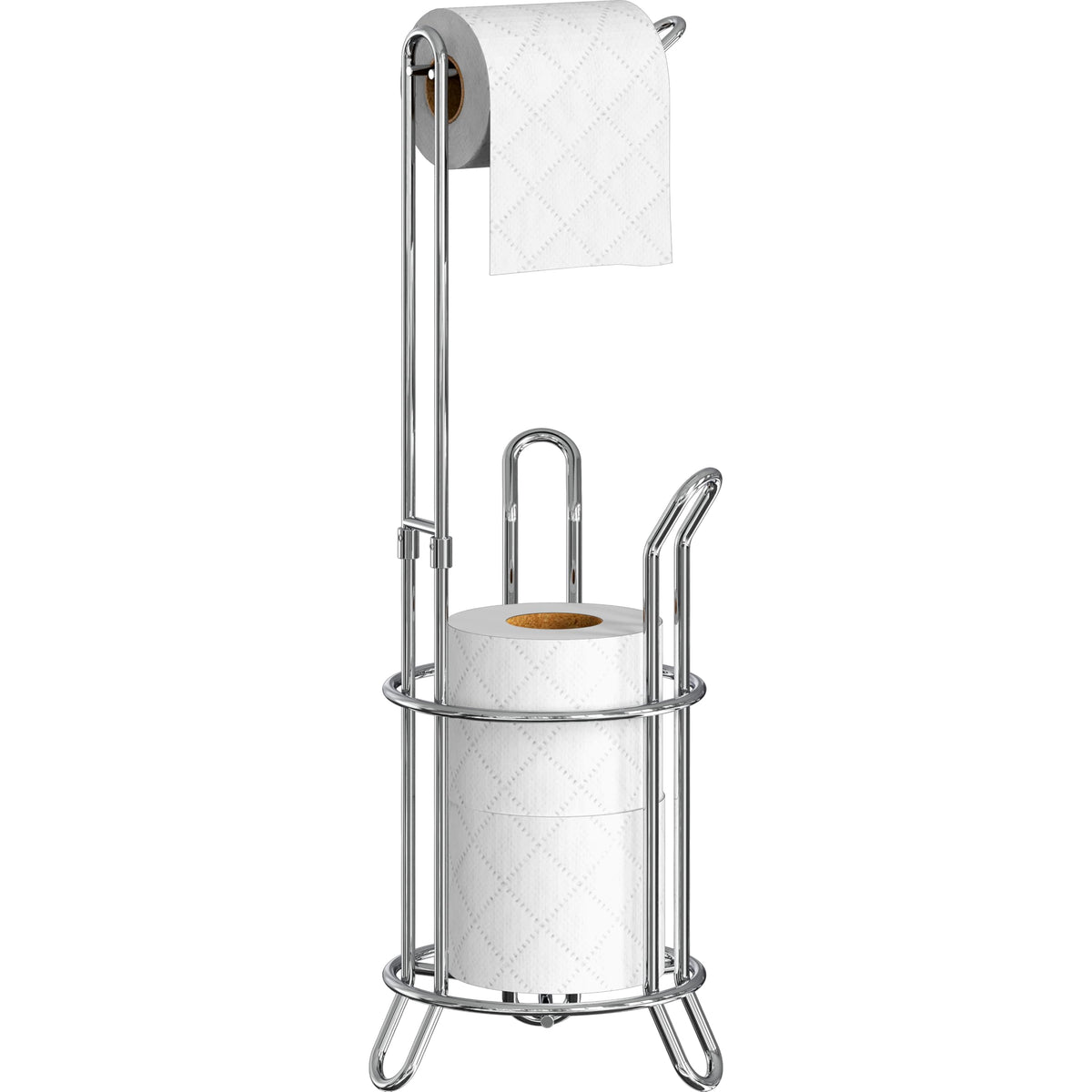 Simple Houseware front view of chrome toilet paper holder showing storage capacity and clean design