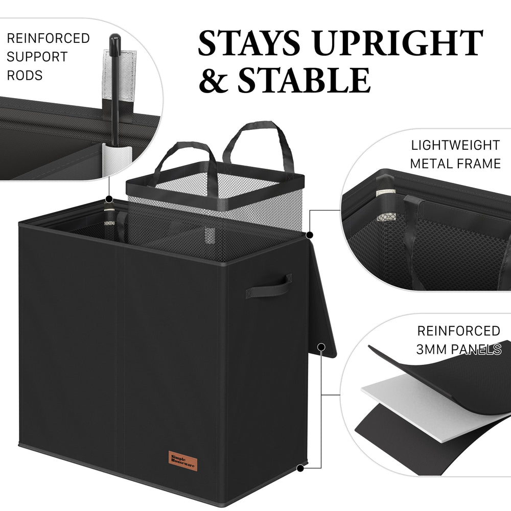 Simple Houseware hamper side handle view highlighting easy portability for carrying laundry between rooms
