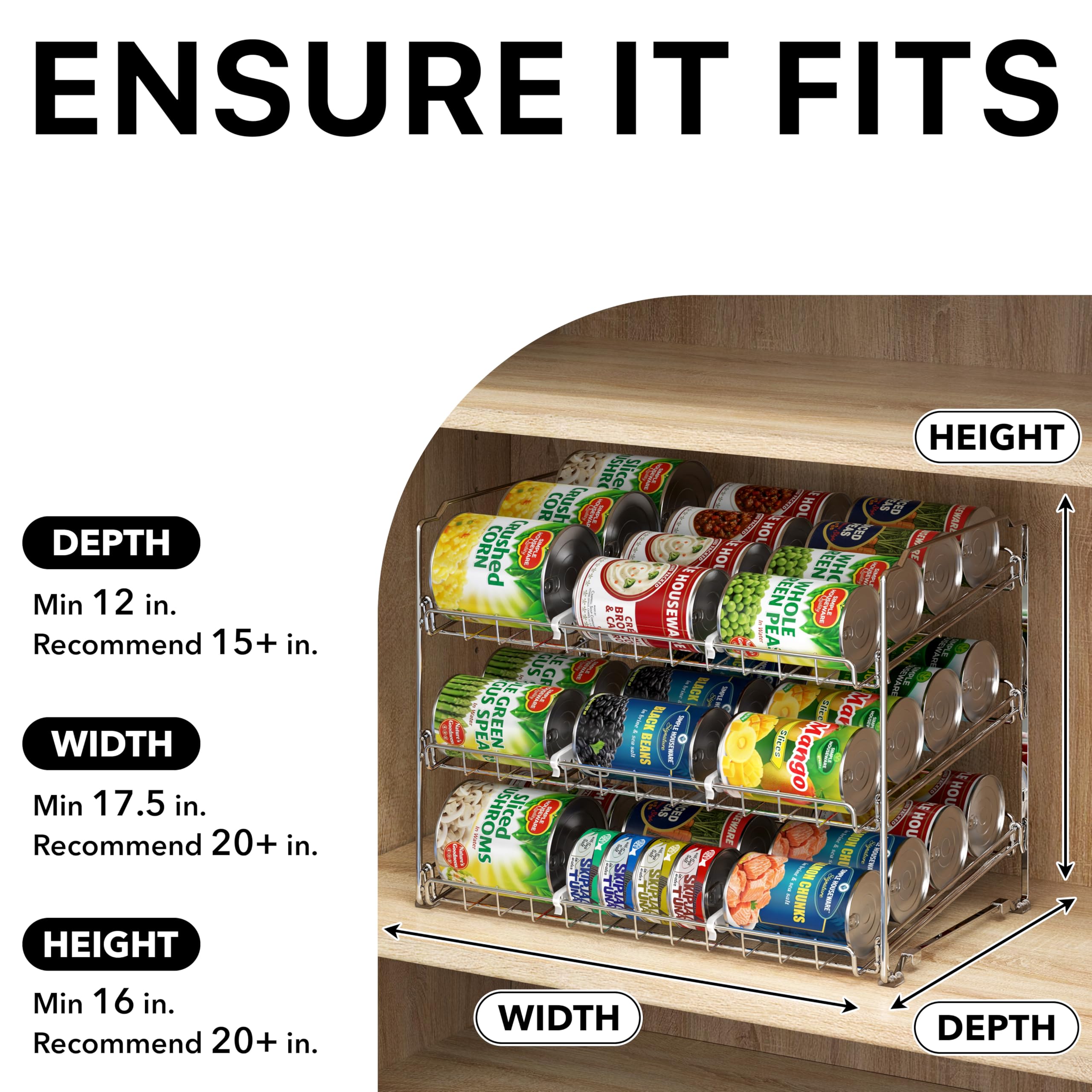 Simple Houseware rack with cans rolling forward for quick retrieval benefit