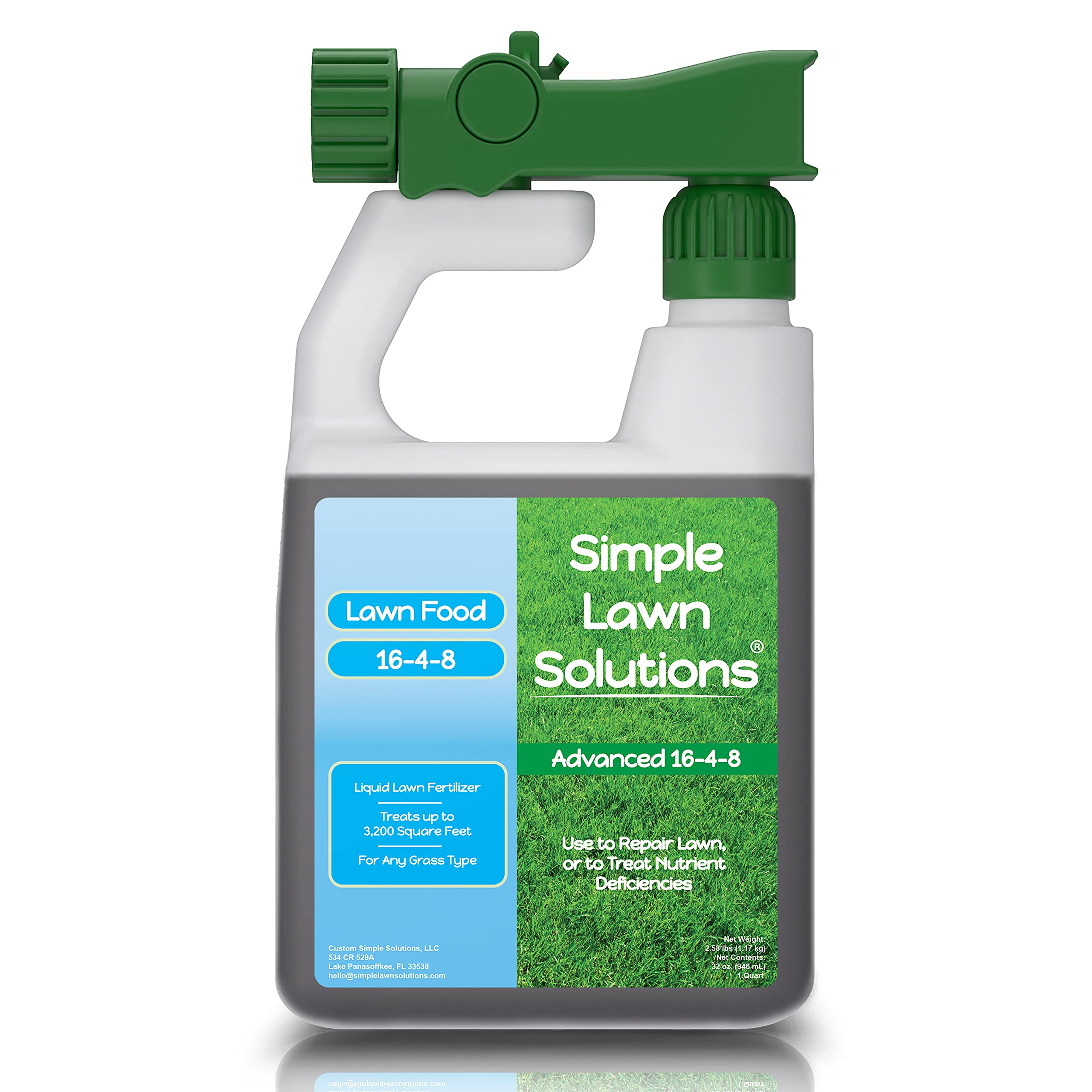 Simple Lawn Solutions front label showing product name and NPK benefits