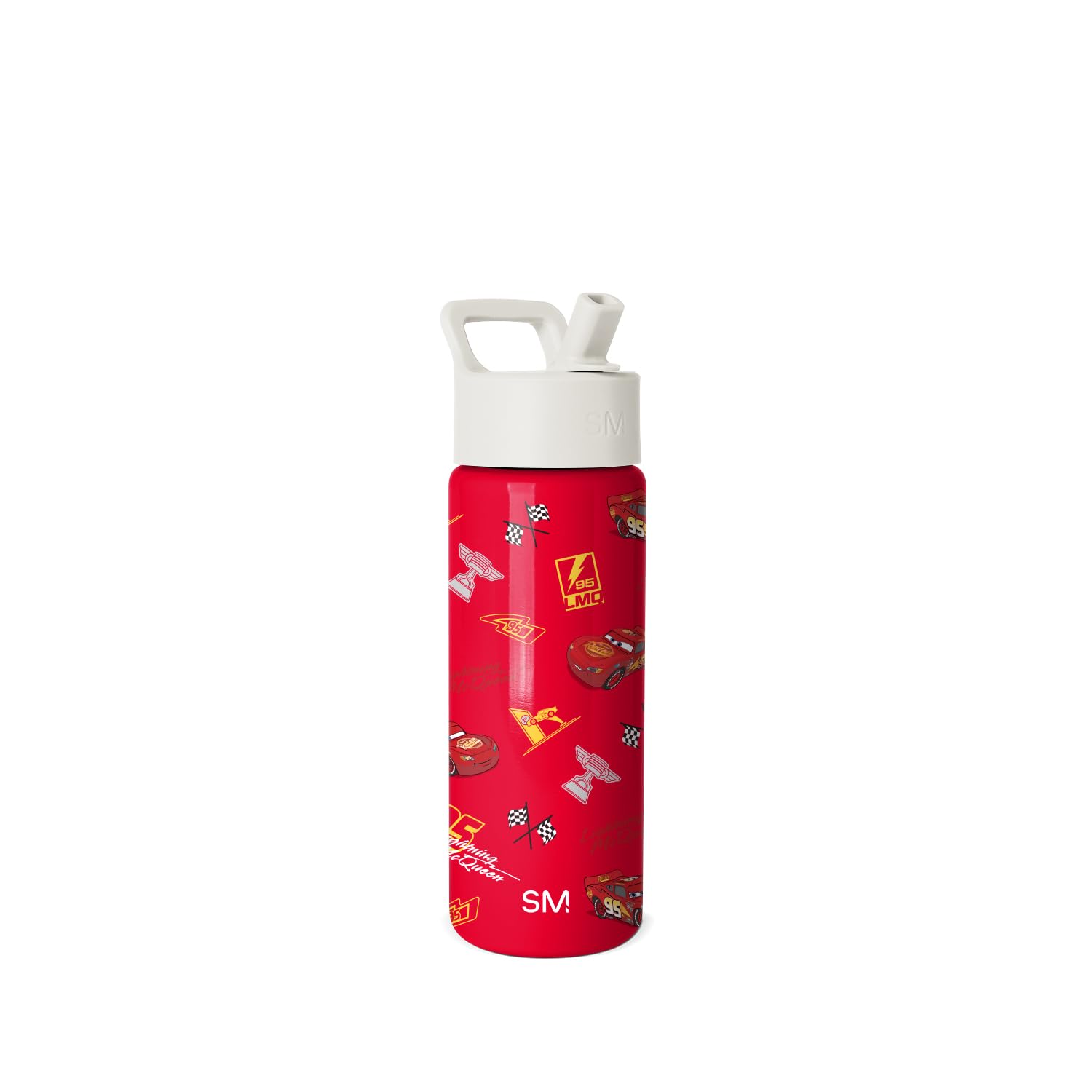 Simple Modern front view of Disney Cars 18oz bottle showing vibrant design and durability