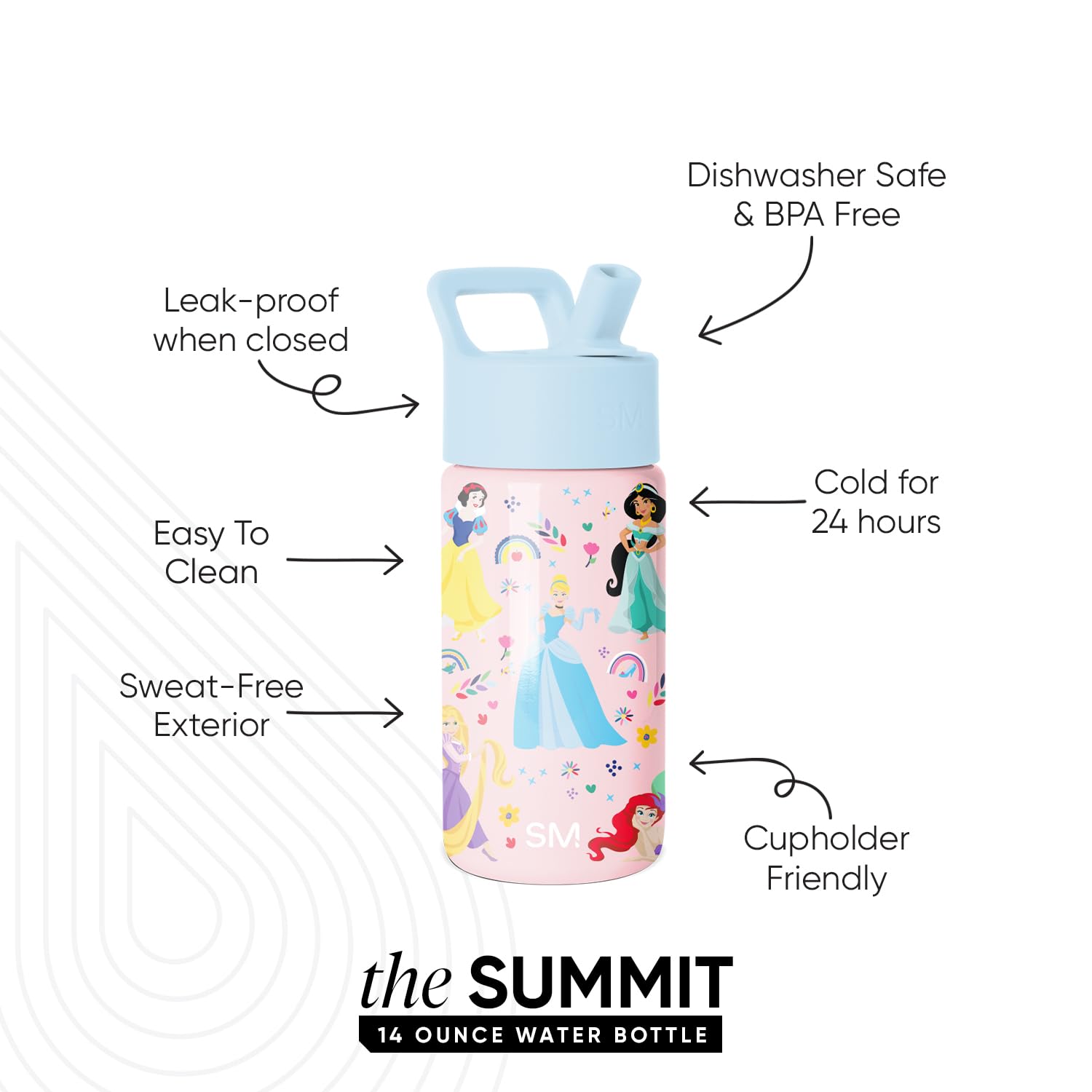 Simple Modern Disney Princess straw lid detail demonstrating leak-proof closure benefit