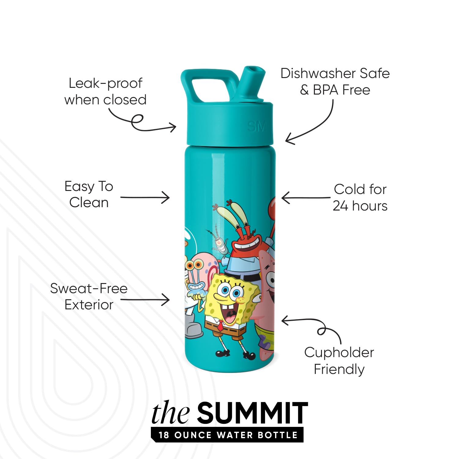 Simple Modern SpongeBob straw lid close-up demonstrating spill-resistant nozzle