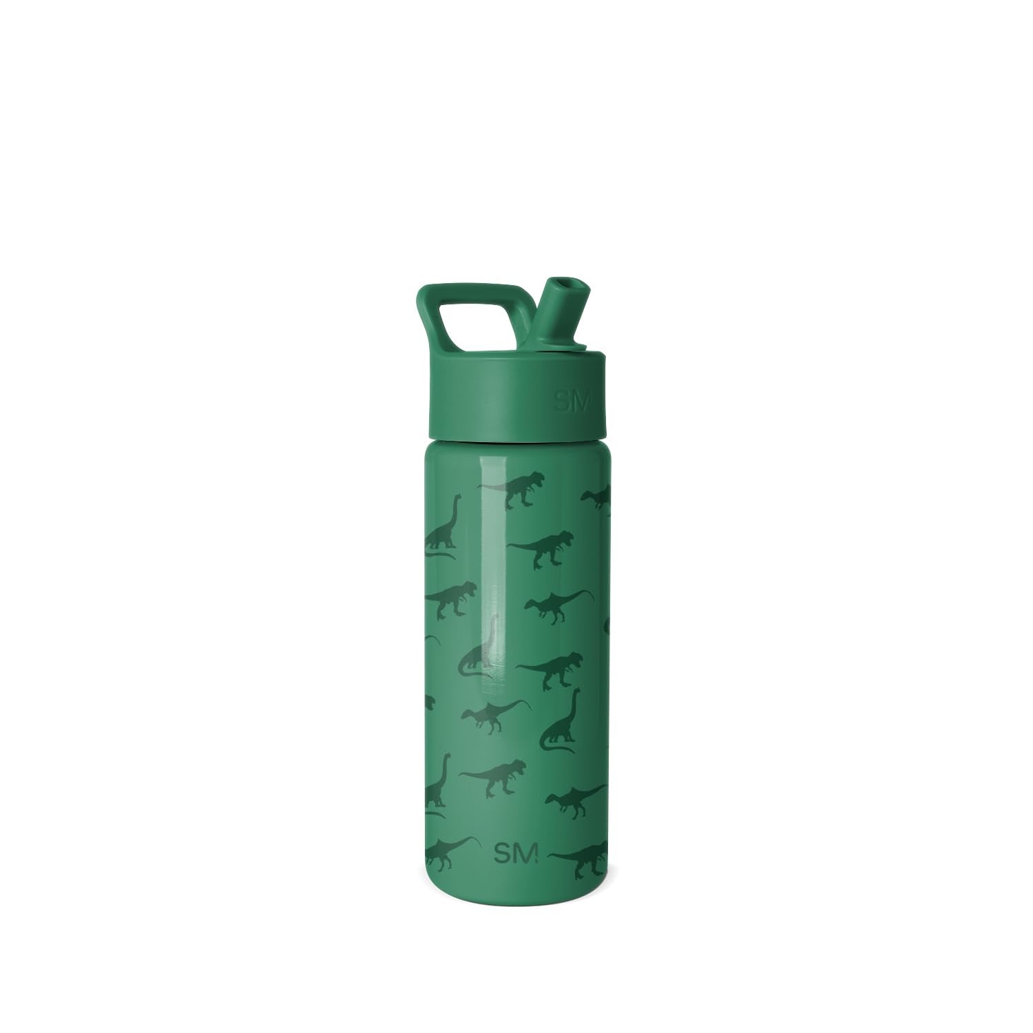 Simple Modern dinosaur bottle front view showing colorful kid-friendly design and portability
