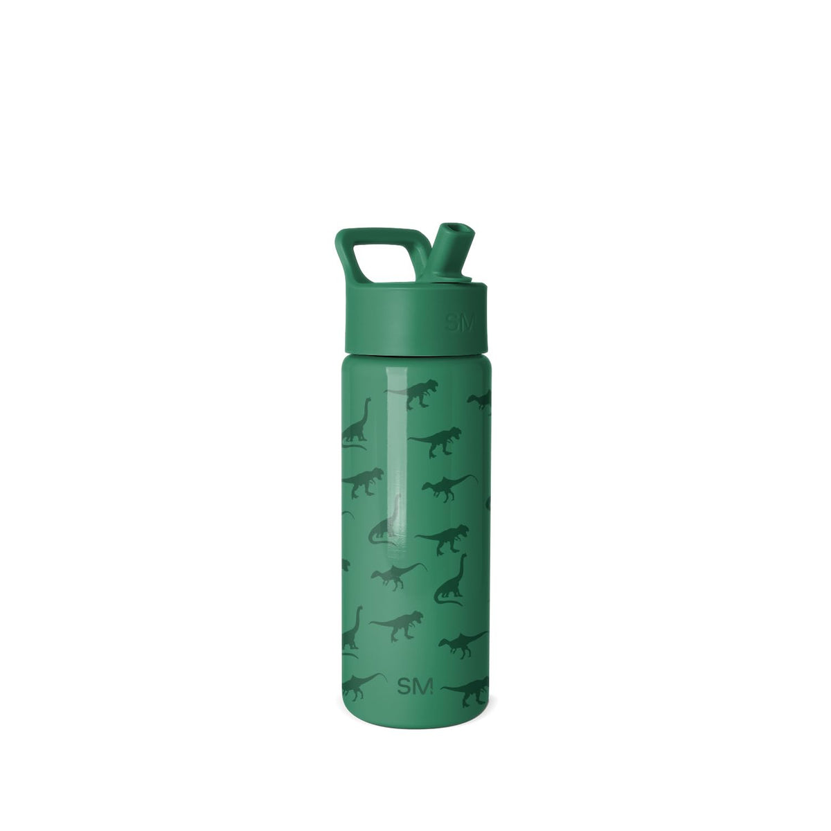 Simple Modern dinosaur bottle front view showing colorful kid-friendly design and portability