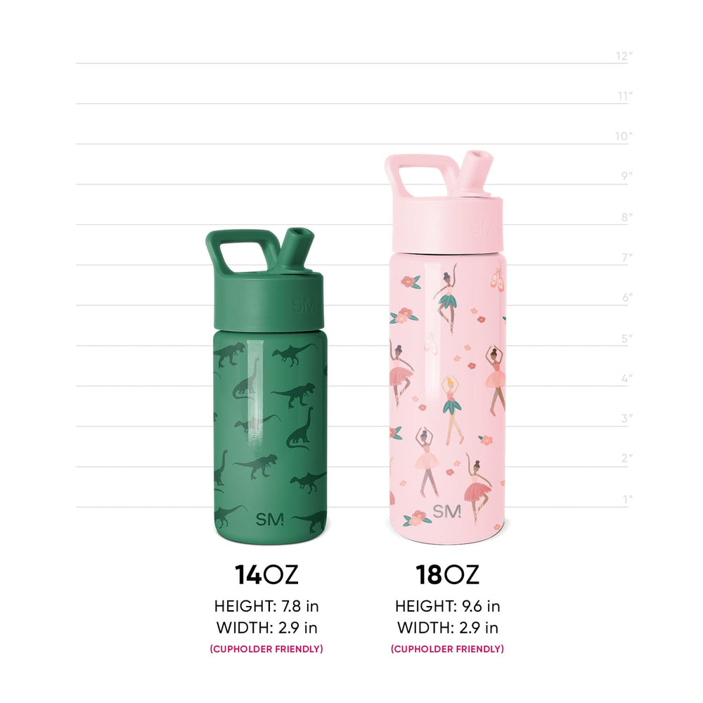 Simple Modern bottle next to common objects showing 18oz size and capacity
