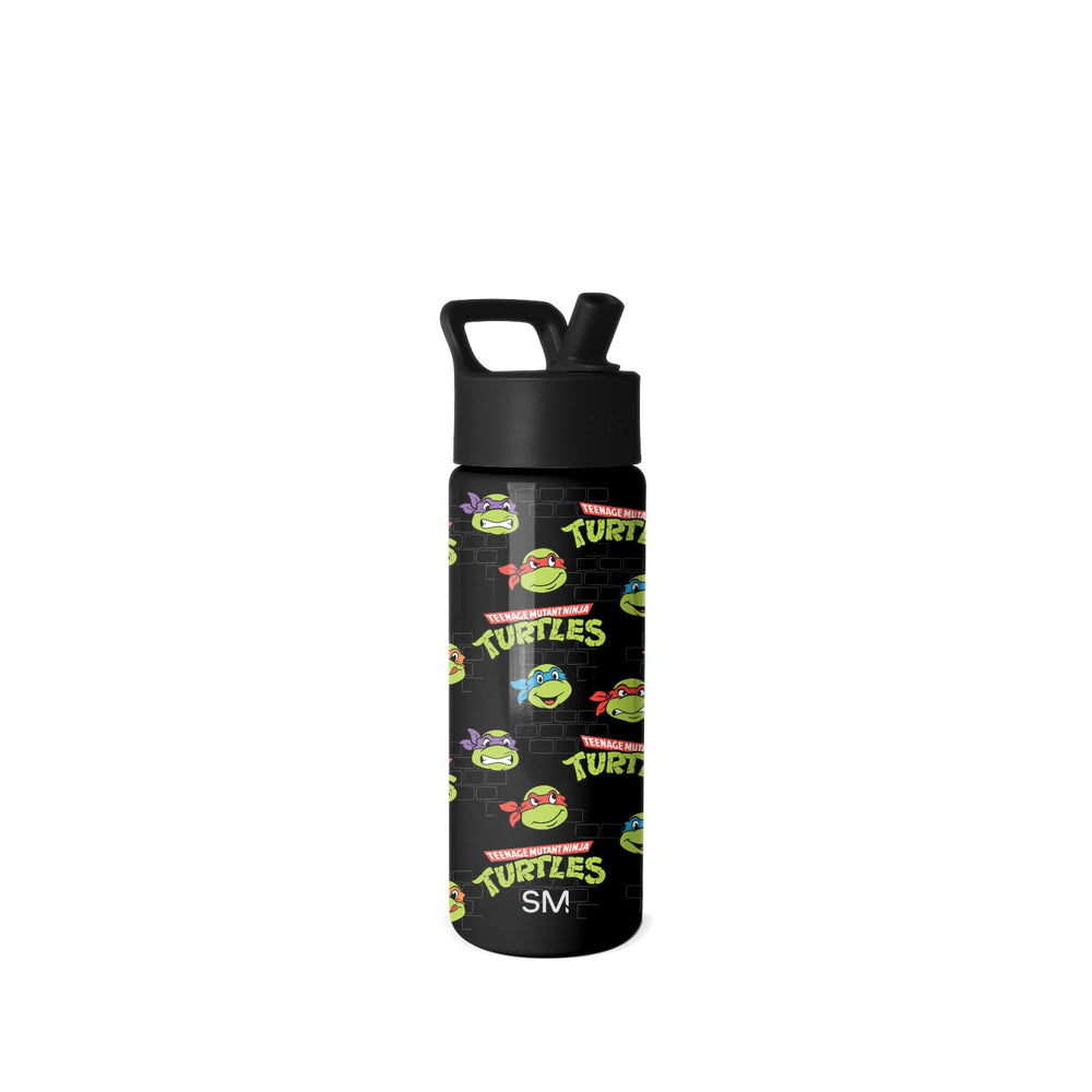 Simple Modern TMNT front view showing playful turtle graphics and 18oz size benefit