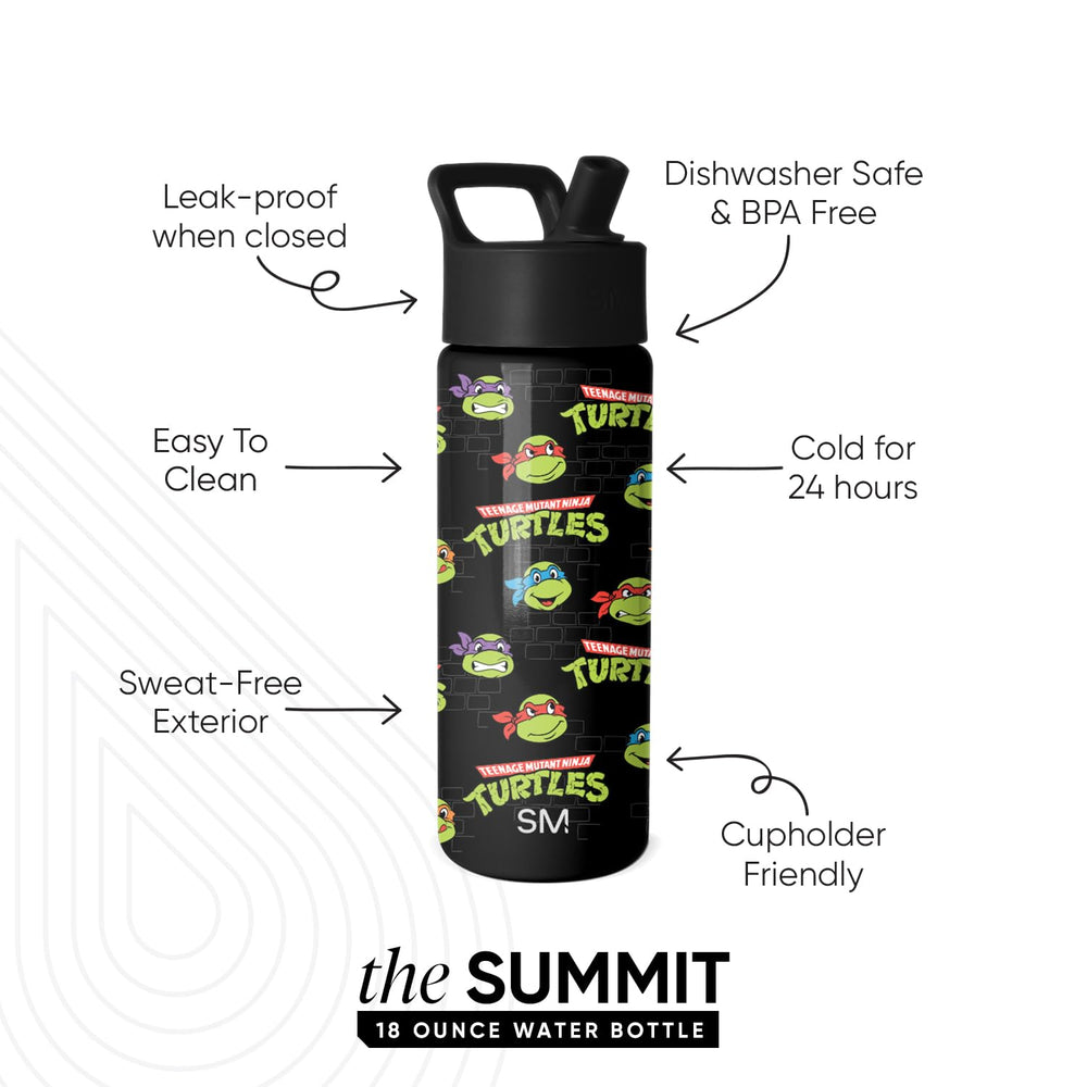 Simple Modern TMNT straw lid closeup highlighting leakproof nozzle and easy sip benefit