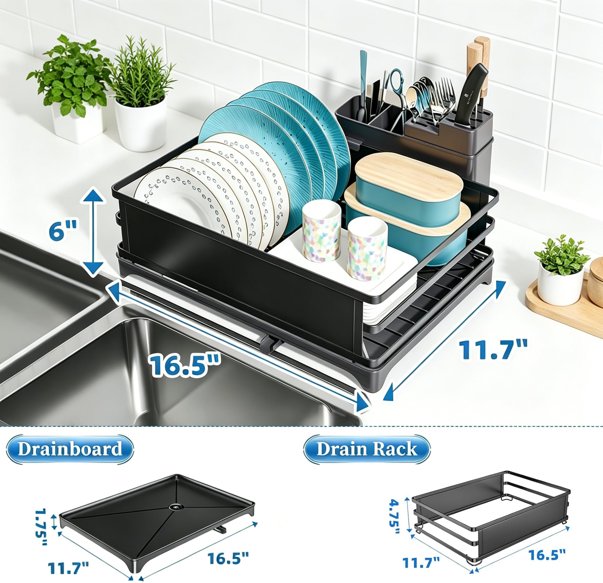 Simple Trending close-up of upgraded drainage tray highlighting cleaner countertop benefit