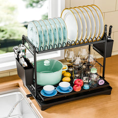 Simple Trending front view of two-tier dish rack showing storage capacity and organized drying
