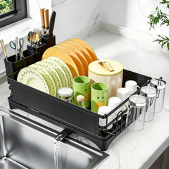 Simple Trending front view of black dish drying rack showing organized storage benefit