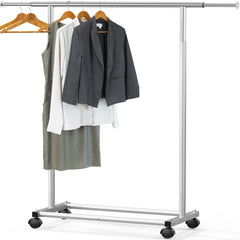 Simple Houseware front view of silver garment rack showing clean silhouette and storage benefit