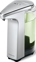 simplehuman brushed nickel front view showing sleek sensor and compact design for tidy counters