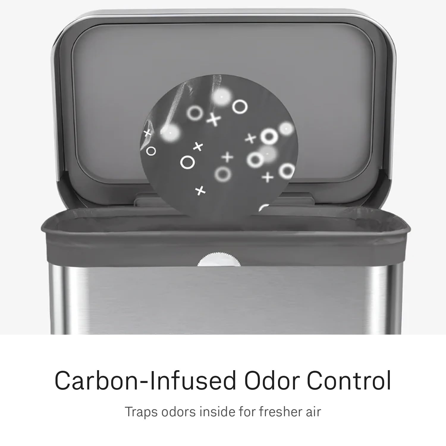 simplehuman close-up of carbon-infused liner texture, traps odors effectively