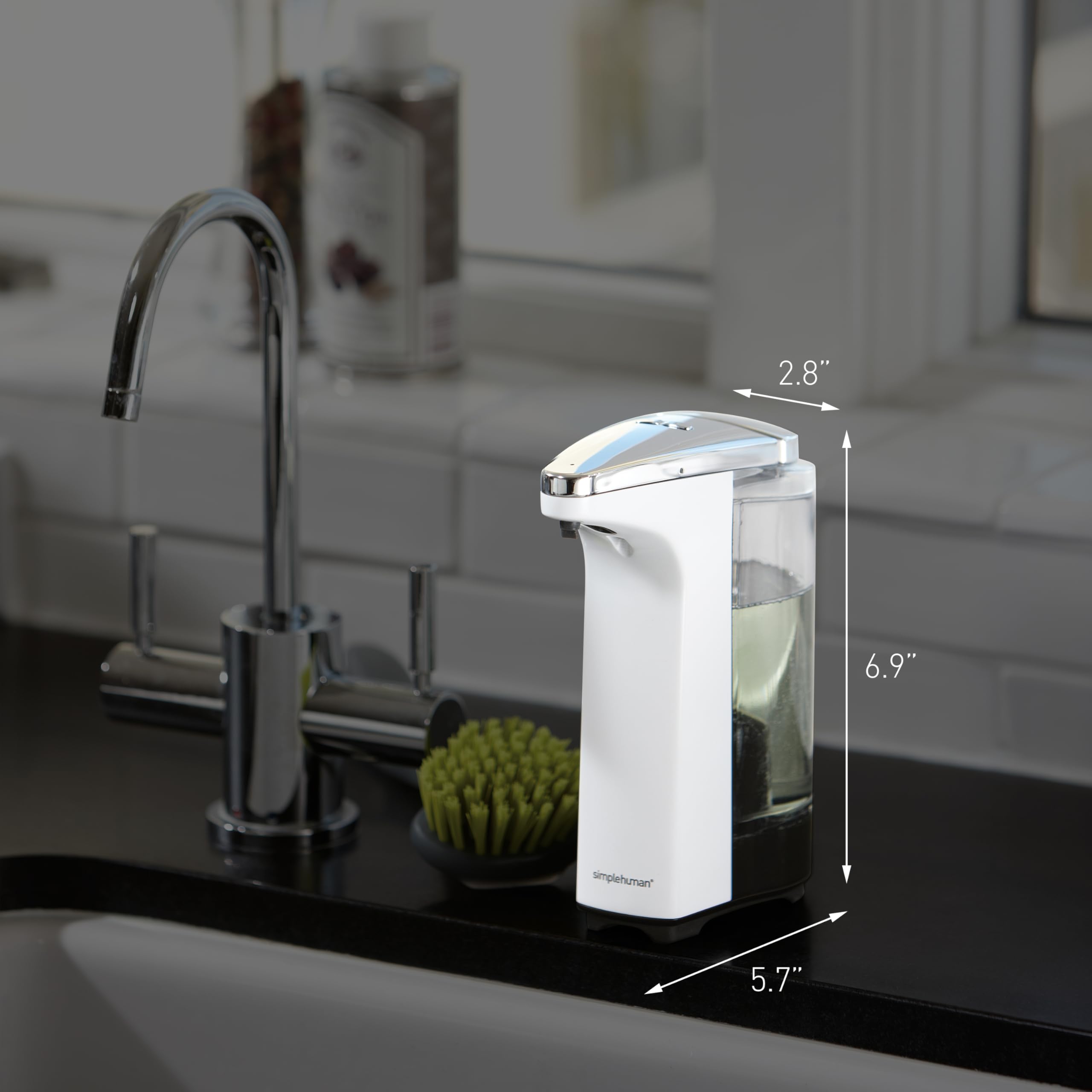 simplehuman dispensing in kitchen setting demonstrating touch-free convenience and easy dosing