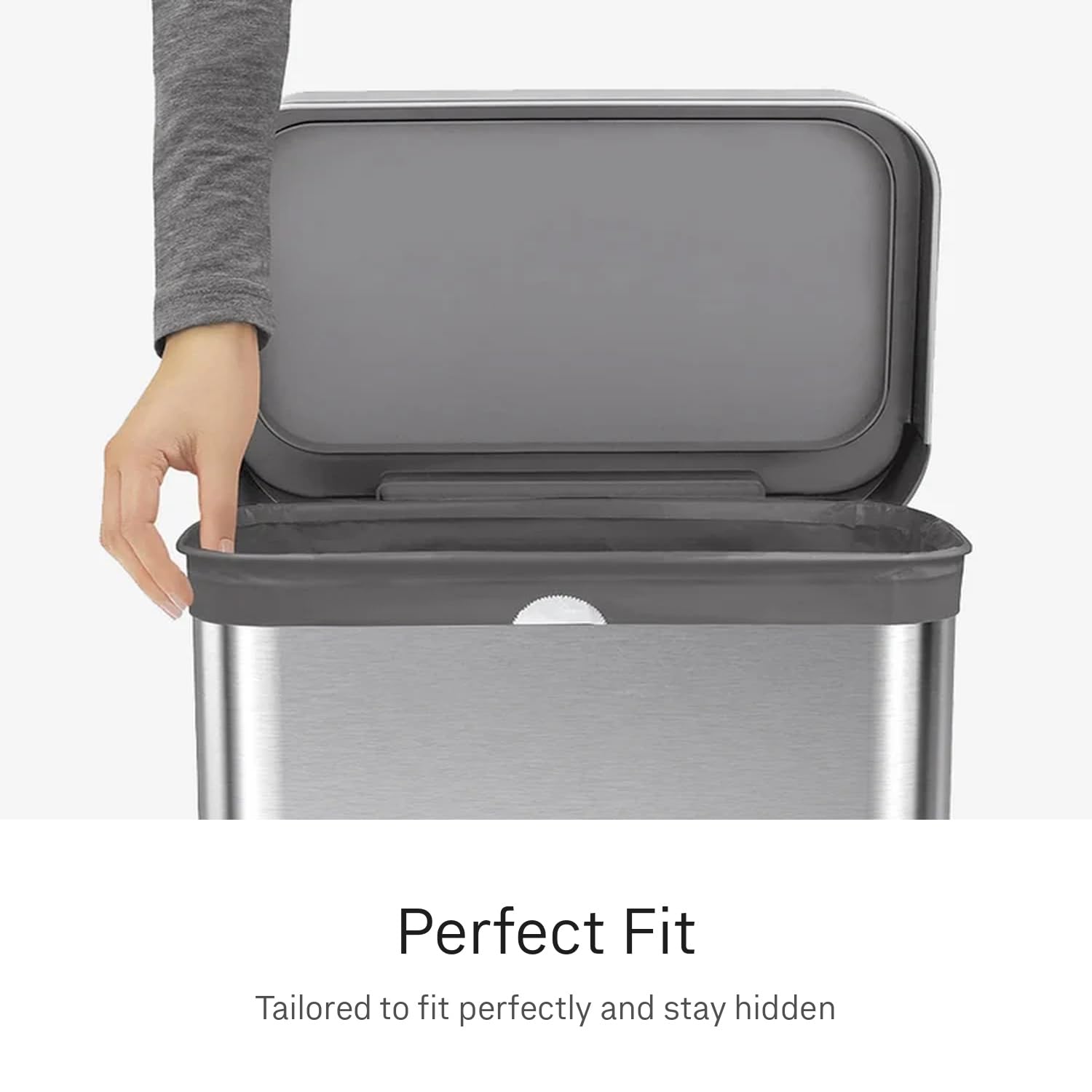 simplehuman drawstring and double-seam detail, reinforced for leak resistance