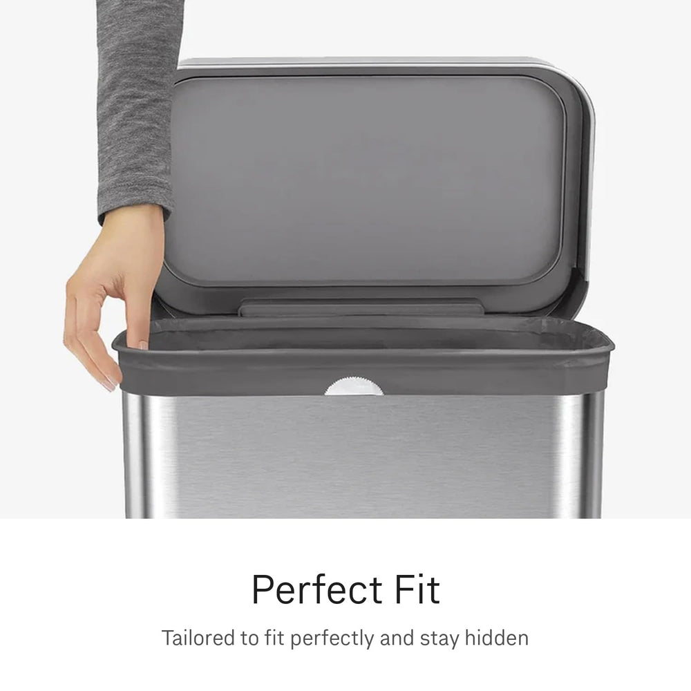 simplehuman drawstring and double-seam detail, reinforced for leak resistance