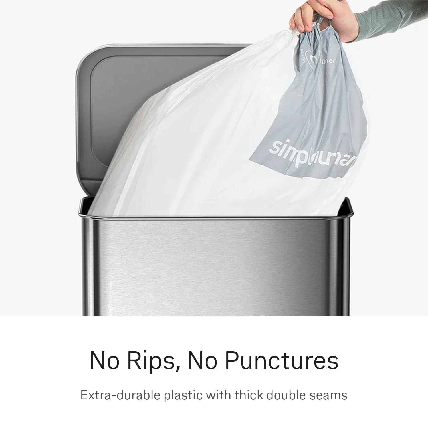 simplehuman drawstring handle detail showing reinforced tie for easy carrying