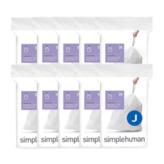 simplehuman front packaging showing 200-count liners and quick-dispense benefit
