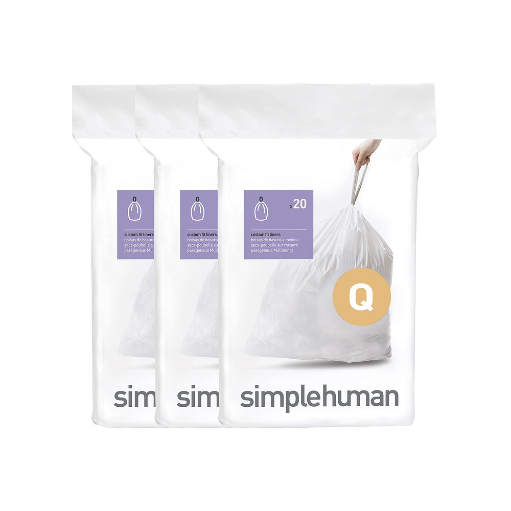 simplehuman front packaging showing Code Q liners and quick-dispense convenience
