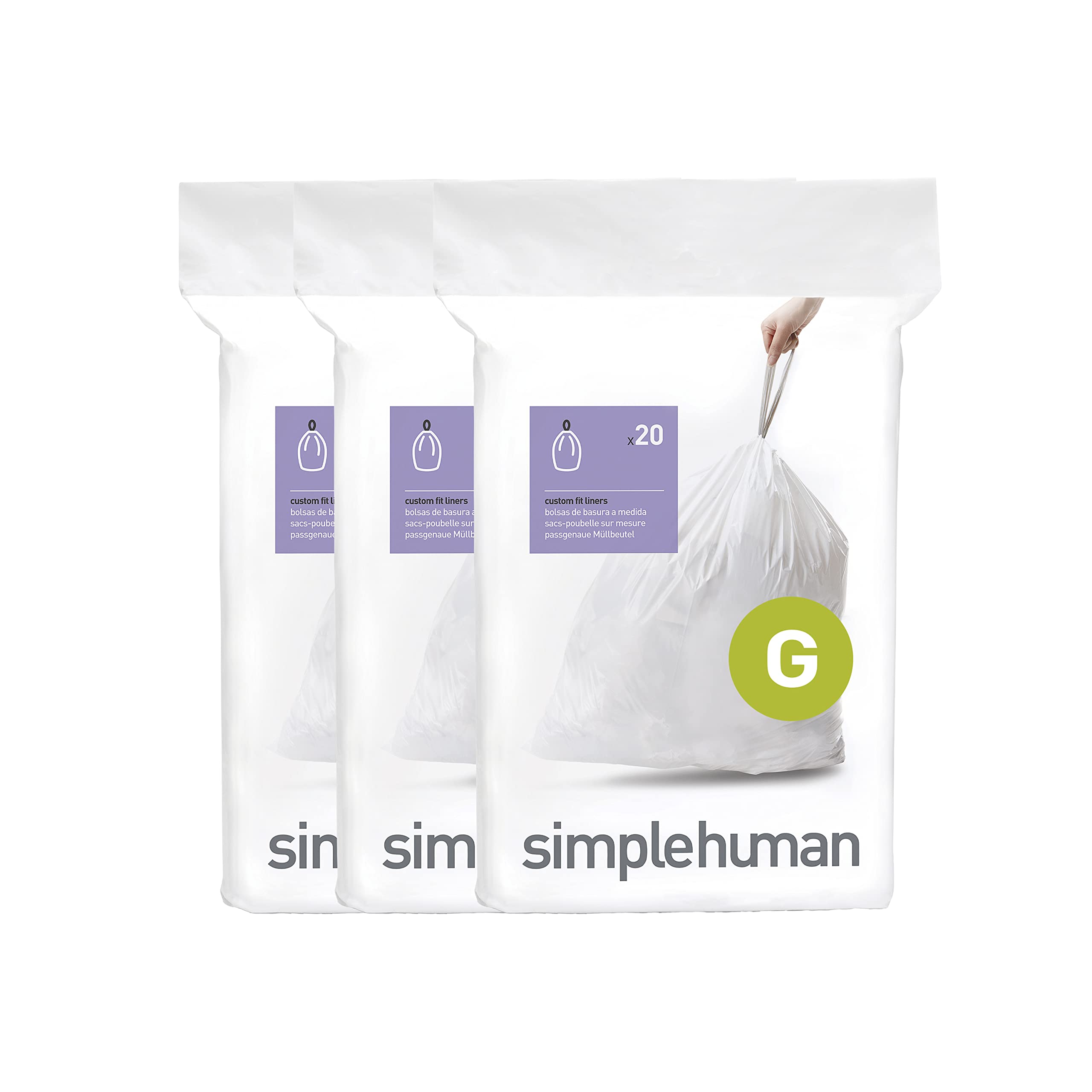 simplehuman front packaging showing 60-count and quick-dispense benefit