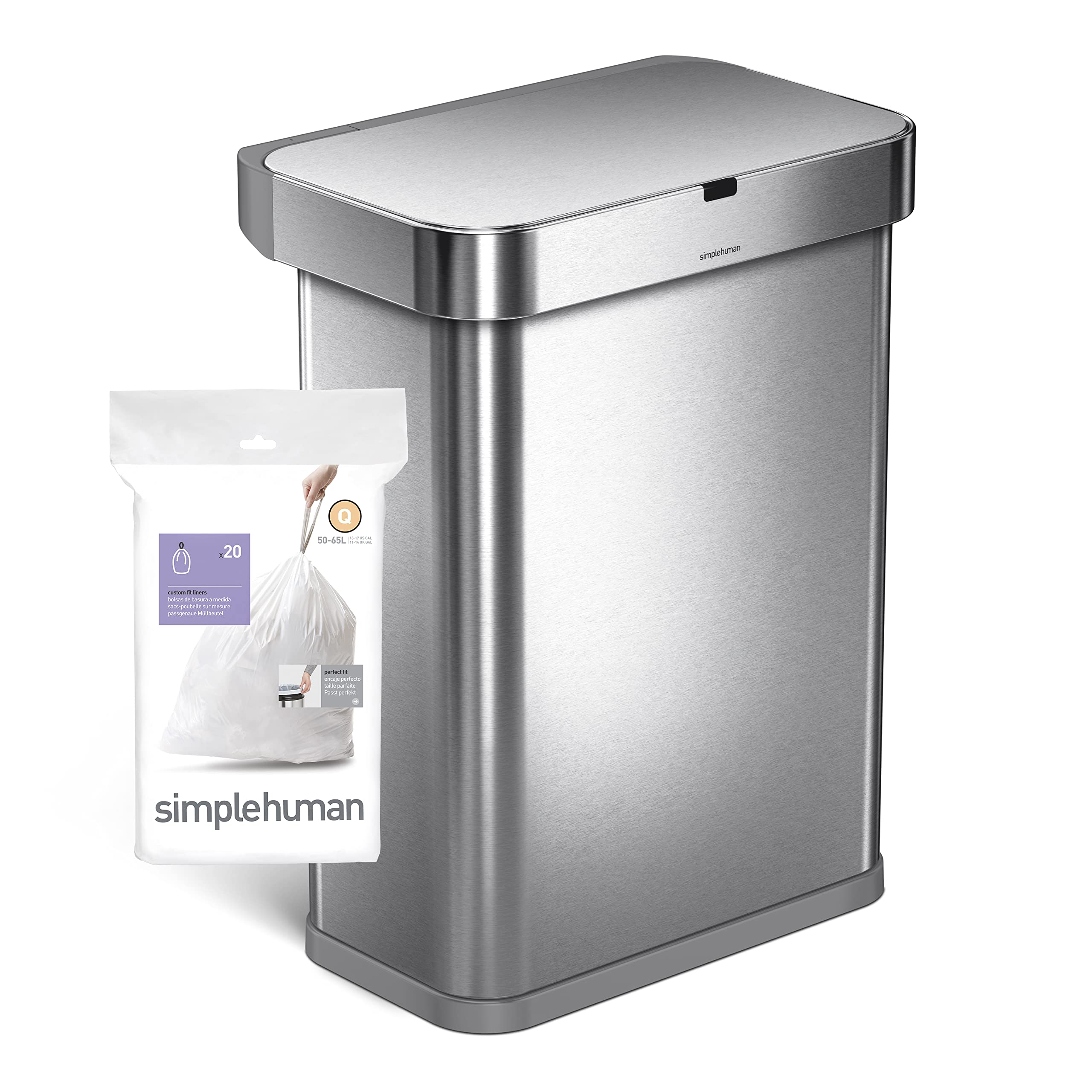 simplehuman liner fitted inside a 58L sensor can showing precise custom fit