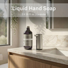 simplehuman soap being dispensed from sensor pump, demonstrating touchless convenience