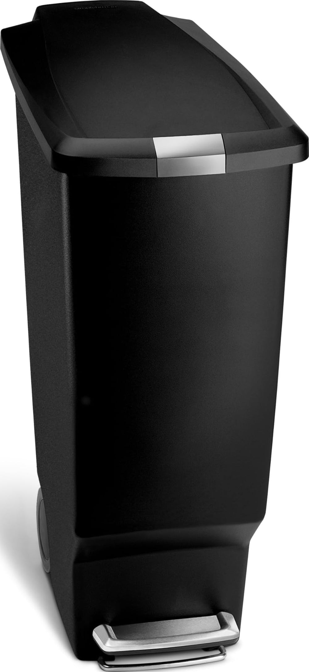 simplehuman front view of slim step can showing compact shape and tidy look