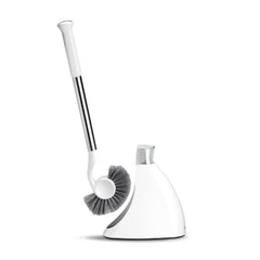 simplehuman front view of brush and white caddy showing compact tidy storage benefit