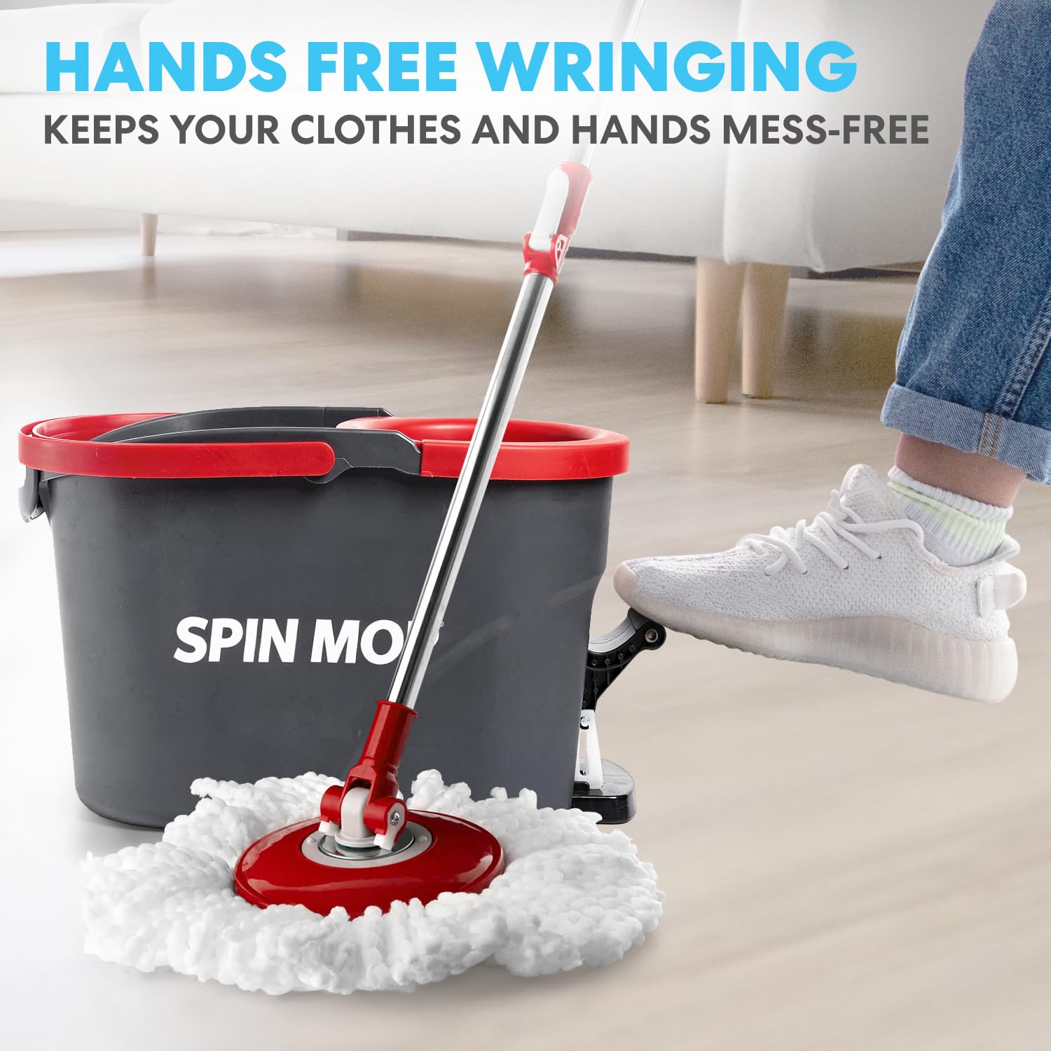 SIMPLI-MAGIC bucket and spinner detail demonstrating hands-free wringing benefit