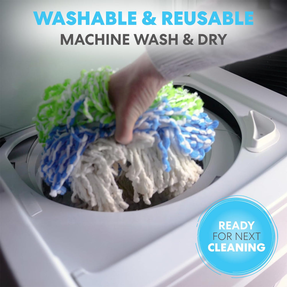 SIMPLI-MAGIC three washable microfiber heads laid out for rotation convenience