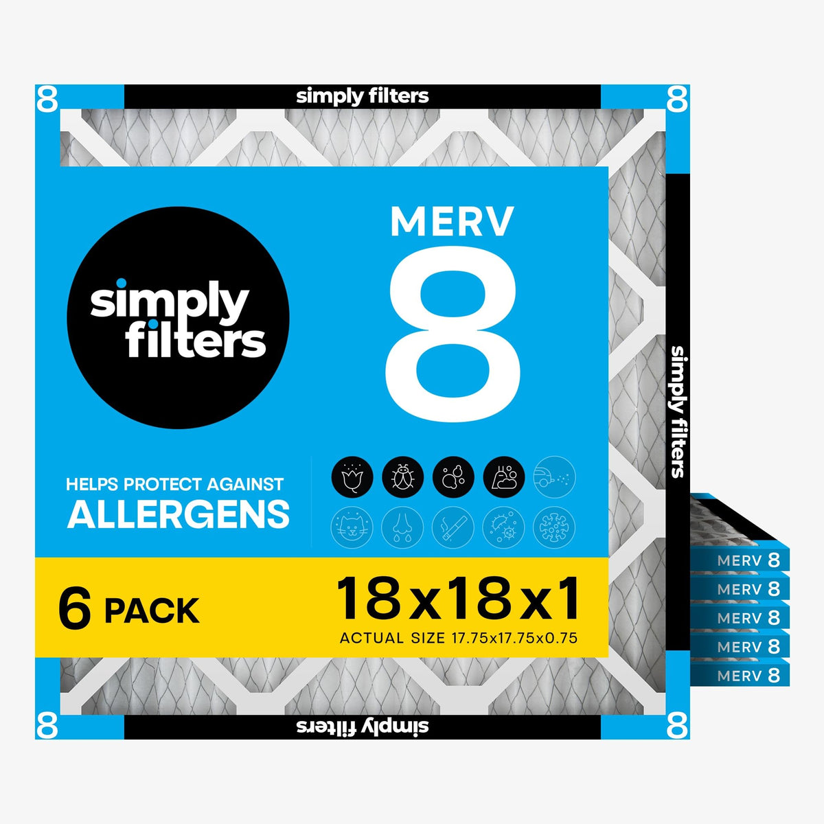 Simply front packaging showing six-pack and product benefit of ready replacement