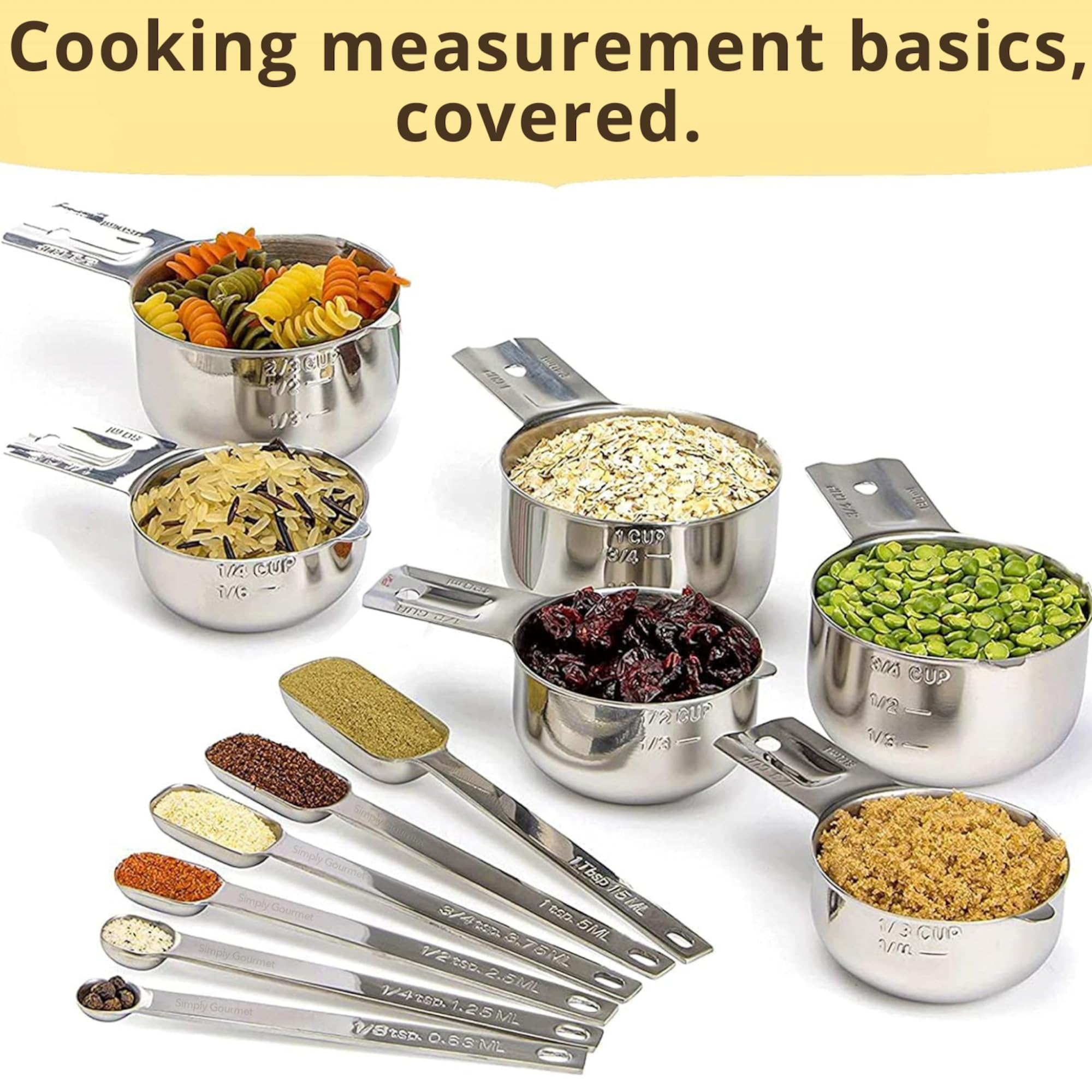 Simply Gourmet flat-base measuring cups detail providing steady, spill-free filling