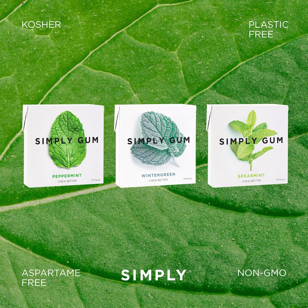 SIMPLY Gum chicle ingredient detail showing natural tree sap base and cleaner chew