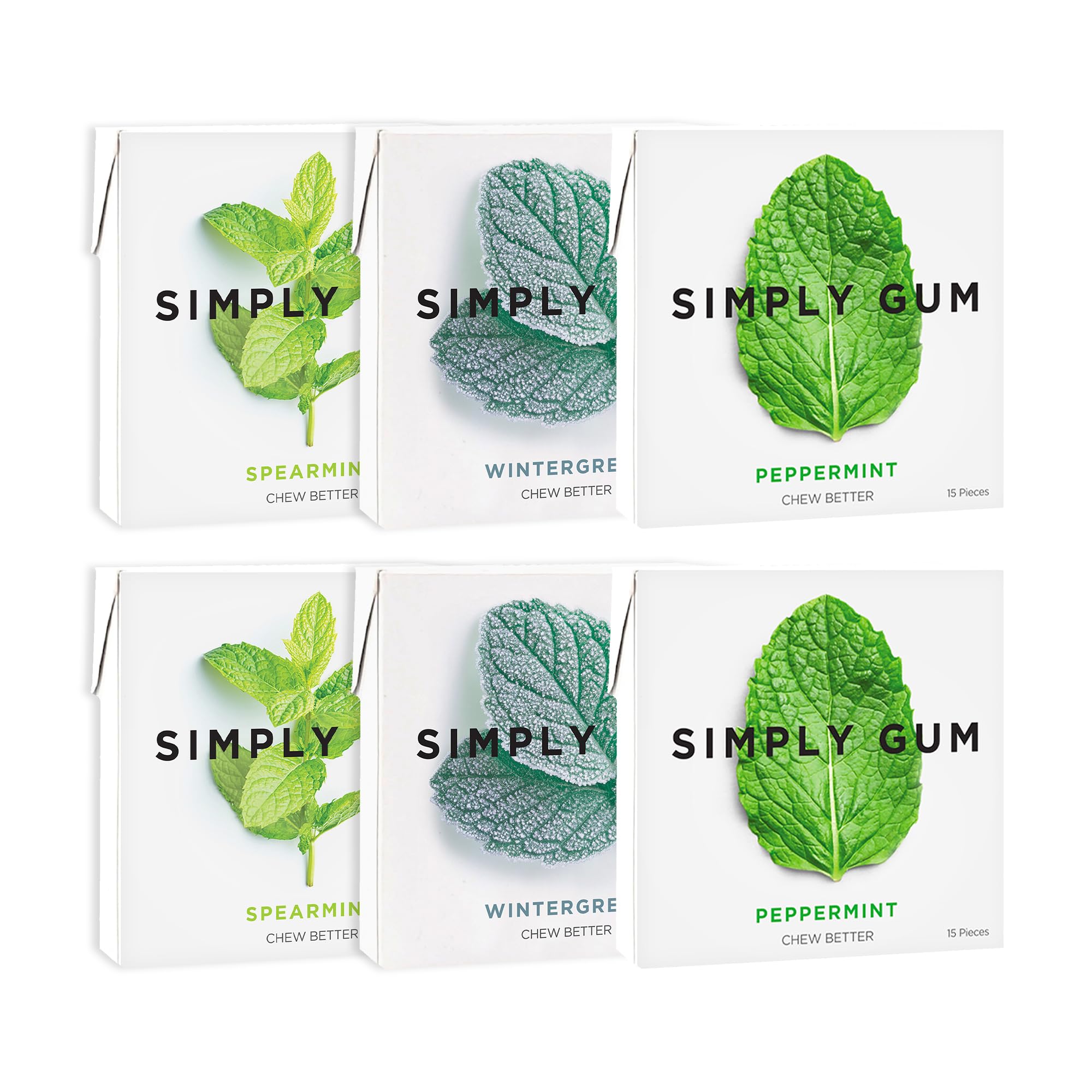 SIMPLY Gum mint variety front packaging shows plastic-free labeling and pack benefits